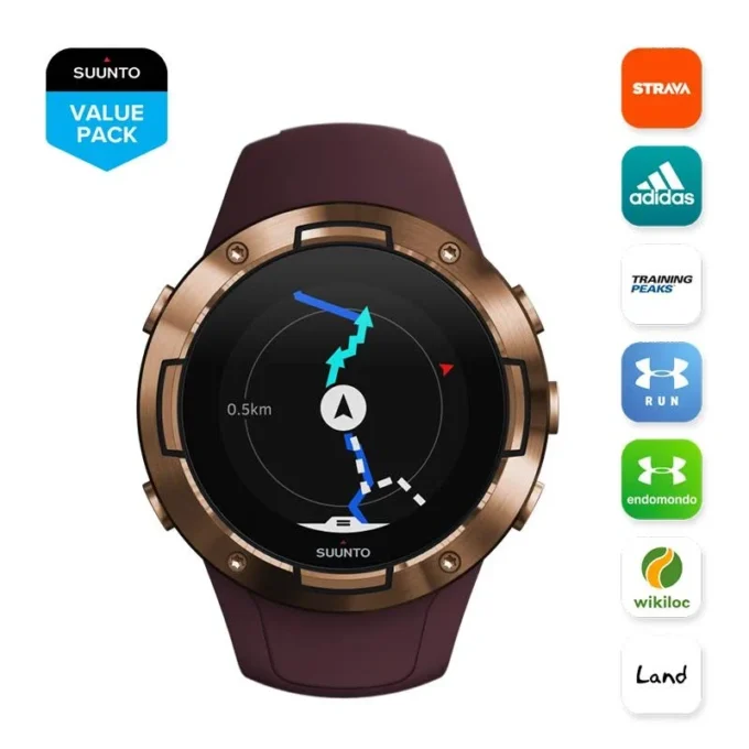 Suunto 5 burgundy copper – compact gps sports watch with great battery life
