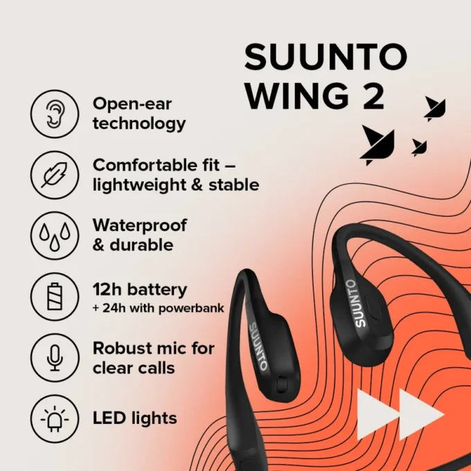 Suunto wing 2 black – premium bone conduction headphone