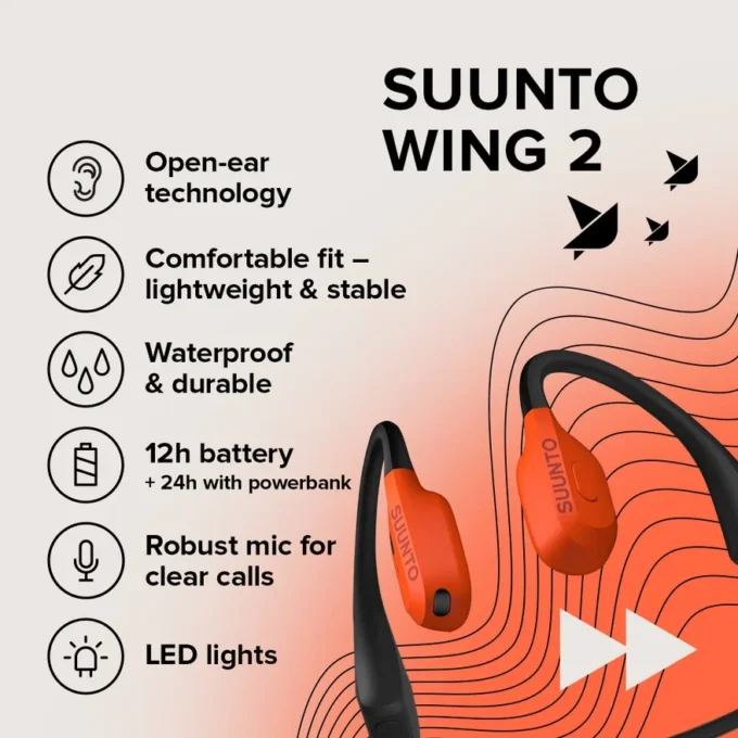 Suunto wing 2 coral orange – premium bone conduction headphone